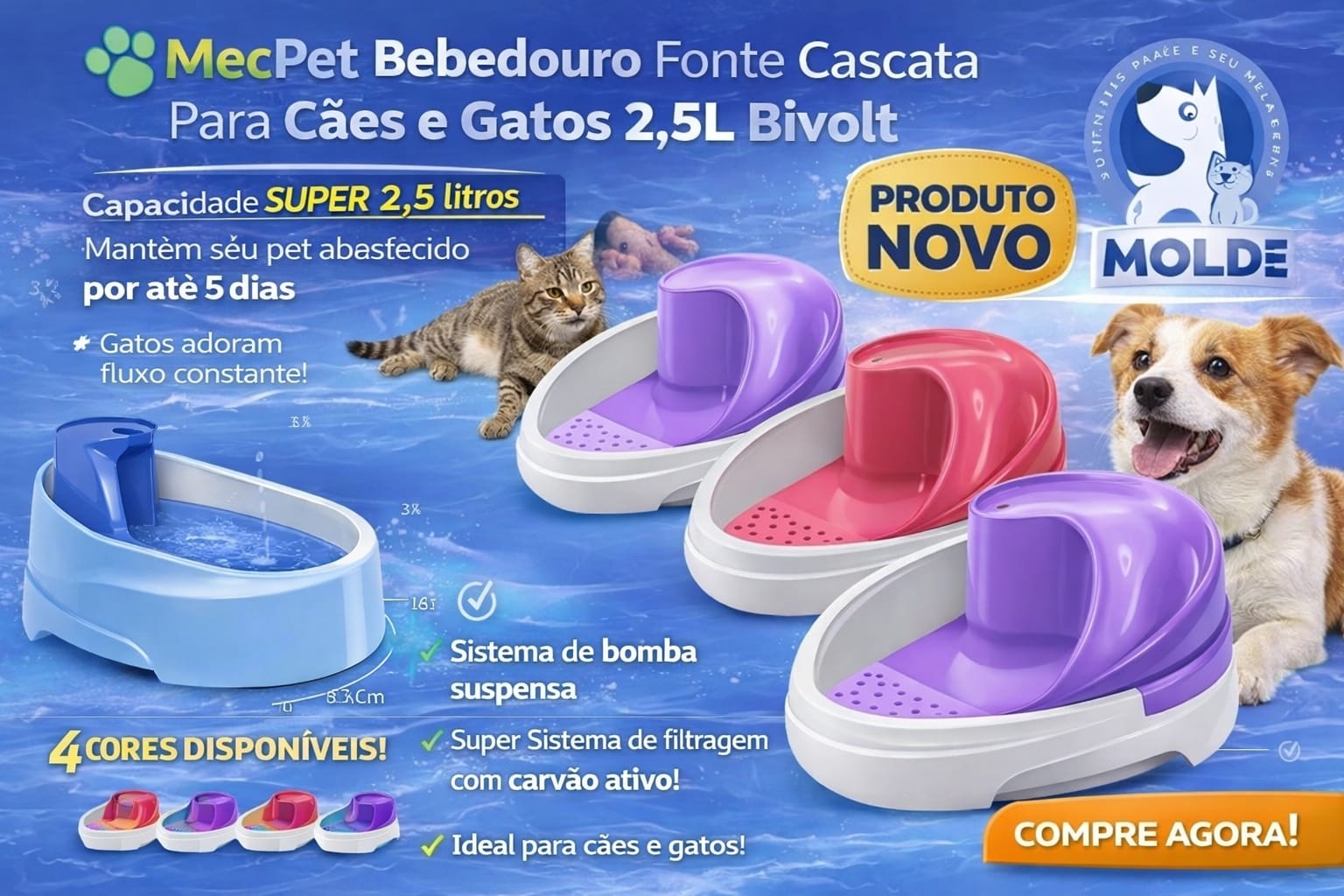 MecPet Fonte Cascata Bebedouro Purificador Cão Gato Pets Bivolt Produto Novo